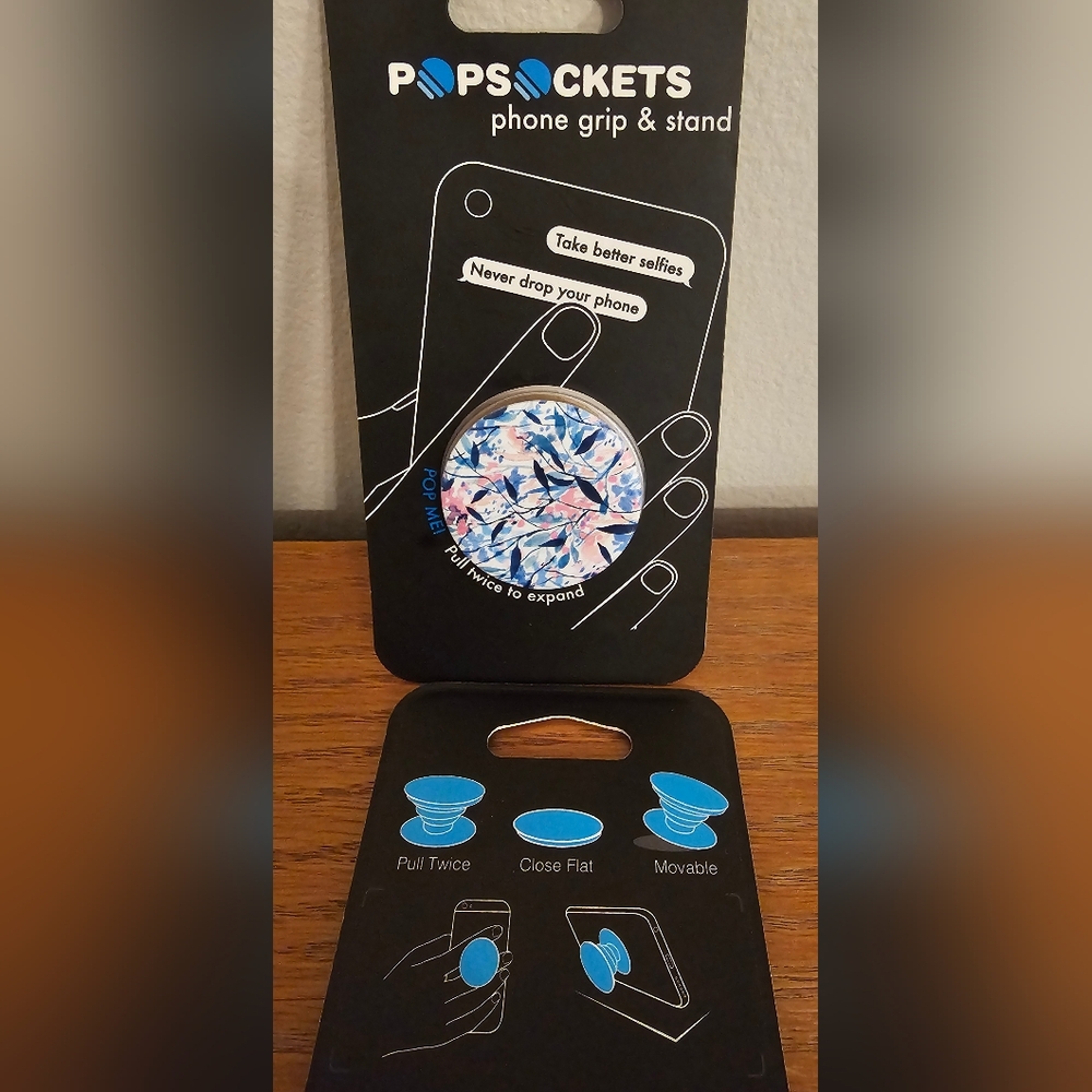 PopSocket Blue and Pink Expandable Phone Grip & Stand - Wandering Wildflowers